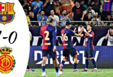 لقطة من مباراة برشلونة وريال مايوركا في الجولة 33 من الليغا على ملعب لويس كومبانيس